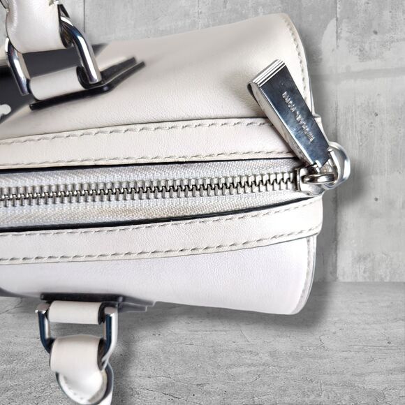 Michael Kors Mercer Medium Duffel Satchel White Center Stripe Leather Bag - Picture 16 of 16